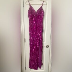 Lulus Made for Magic Magenta Sequin Mermaid Maxi Dress, small